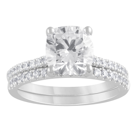Lab Grown Cushion Cut Hidden Halo Bridal Ring