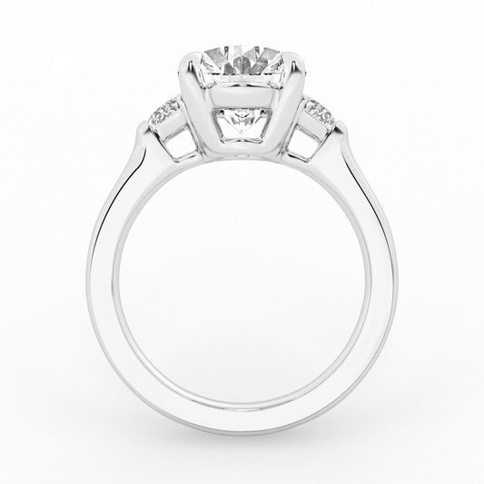 Lab Grown 3 stone Ring Oval Cut with Half Moon