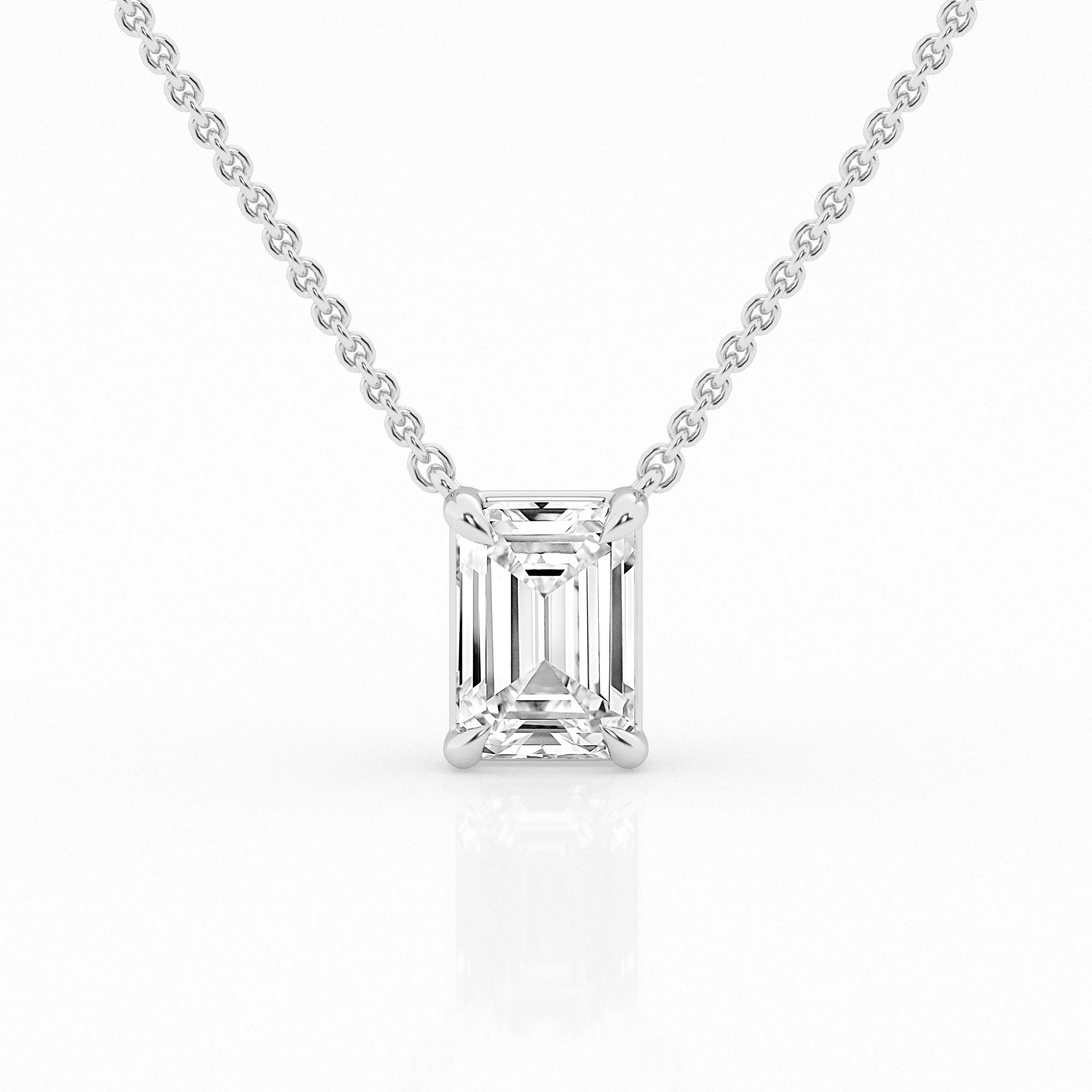 Lab Grown Emerald Cut Solitaire Pendant Necklace