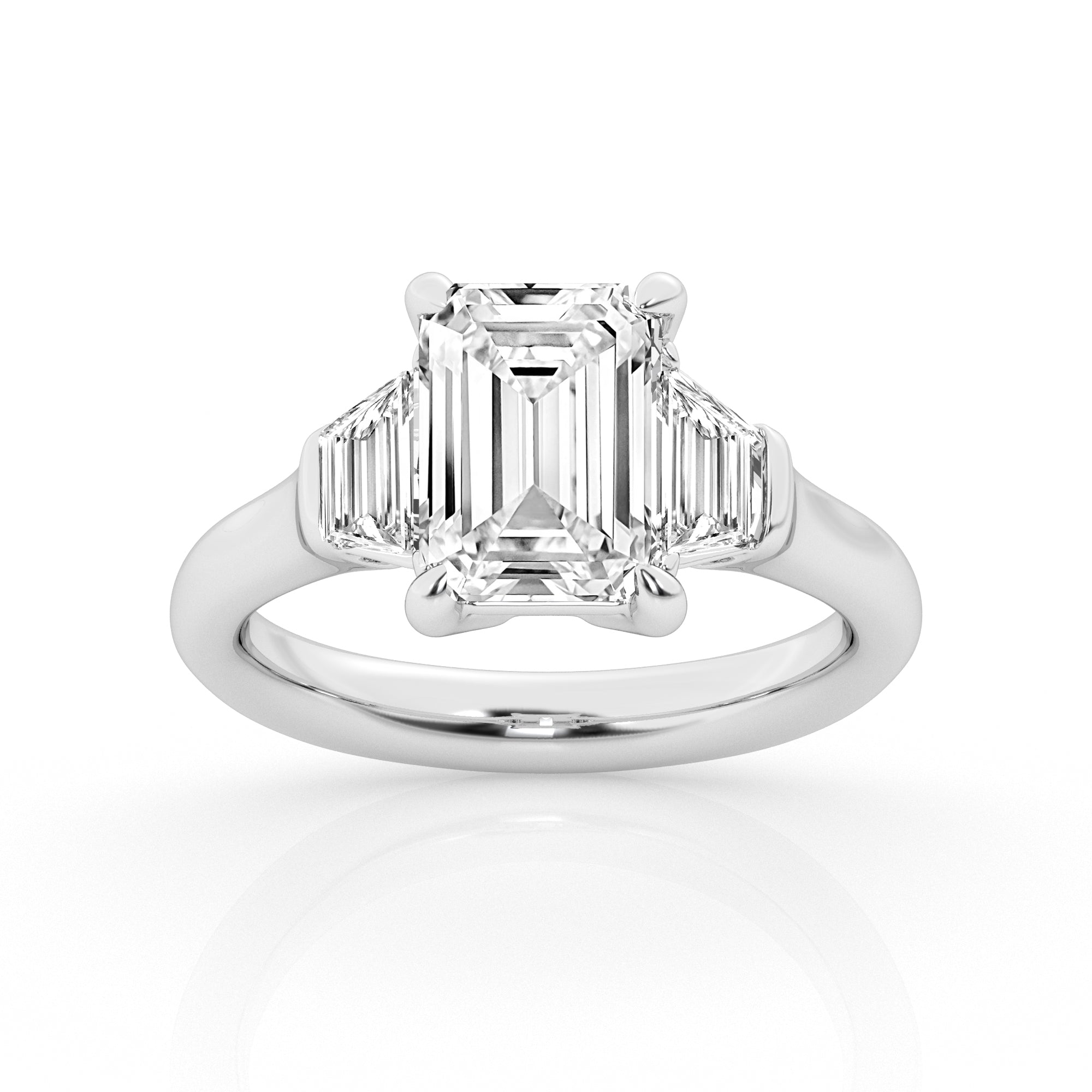 Lab Grown 3 stone Ring Center Emerald Cut with Trapezoids