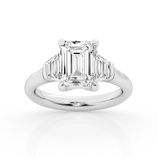 Lab Grown 3 stone Ring Center Emerald Cut with Trapezoids