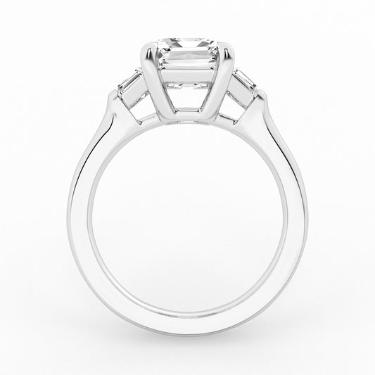 Lab Grown 3 stone Ring Center Emerald Cut with Trapezoids