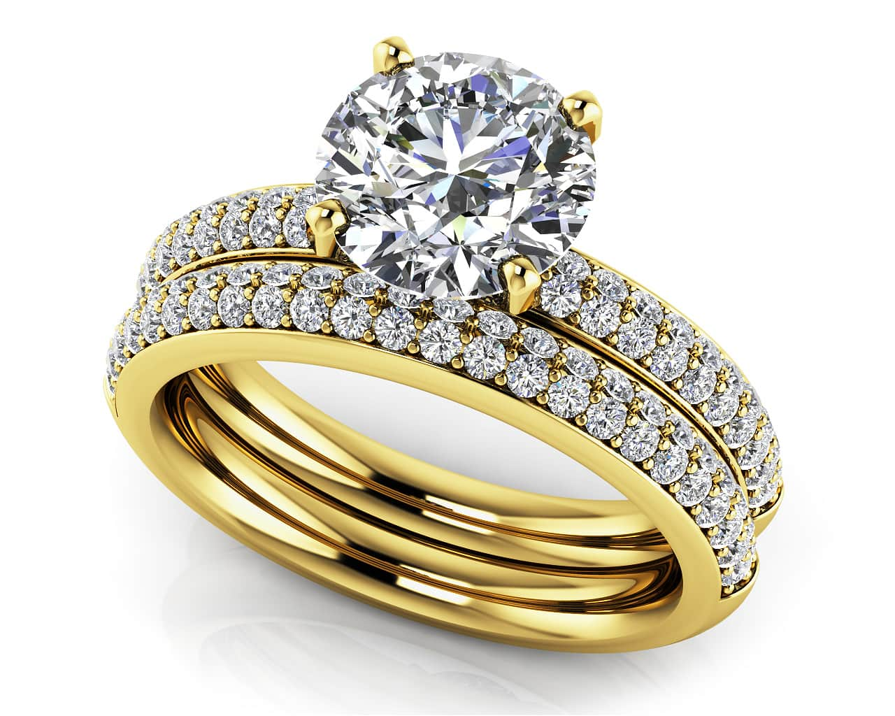 Dazzling Four Row Diamond Engagement Ring Set