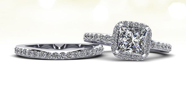 Forever Love Princess Cut Diamond Halo Bridal Set