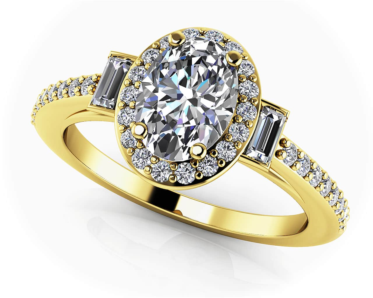 Luxurious Oval And Baguette Halo Diamond Ring