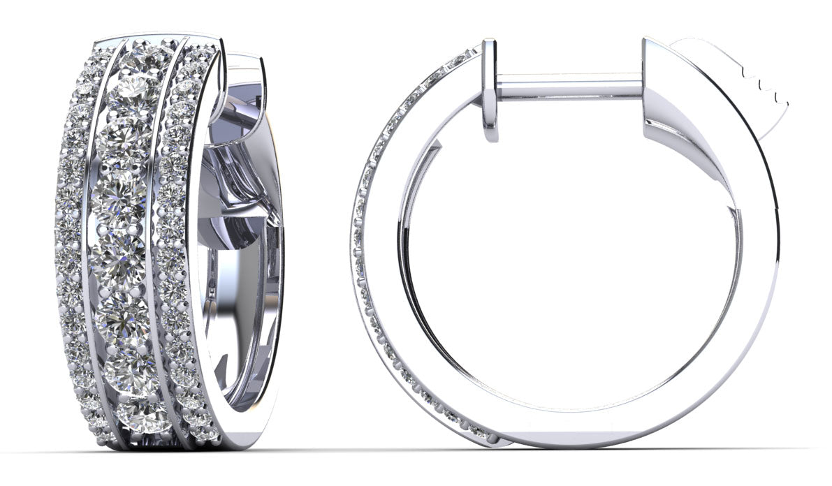 Three Row Brilliant Huggie Diamond Hoop Earrings