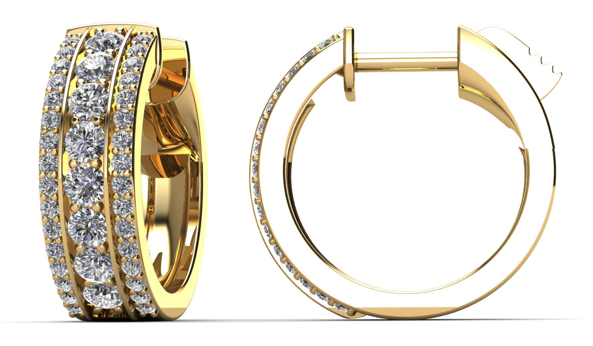 Three Row Brilliant Huggie Diamond Hoop Earrings