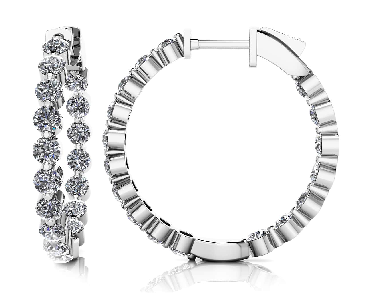 Shared Prong Diamond Hoop Earrings Small