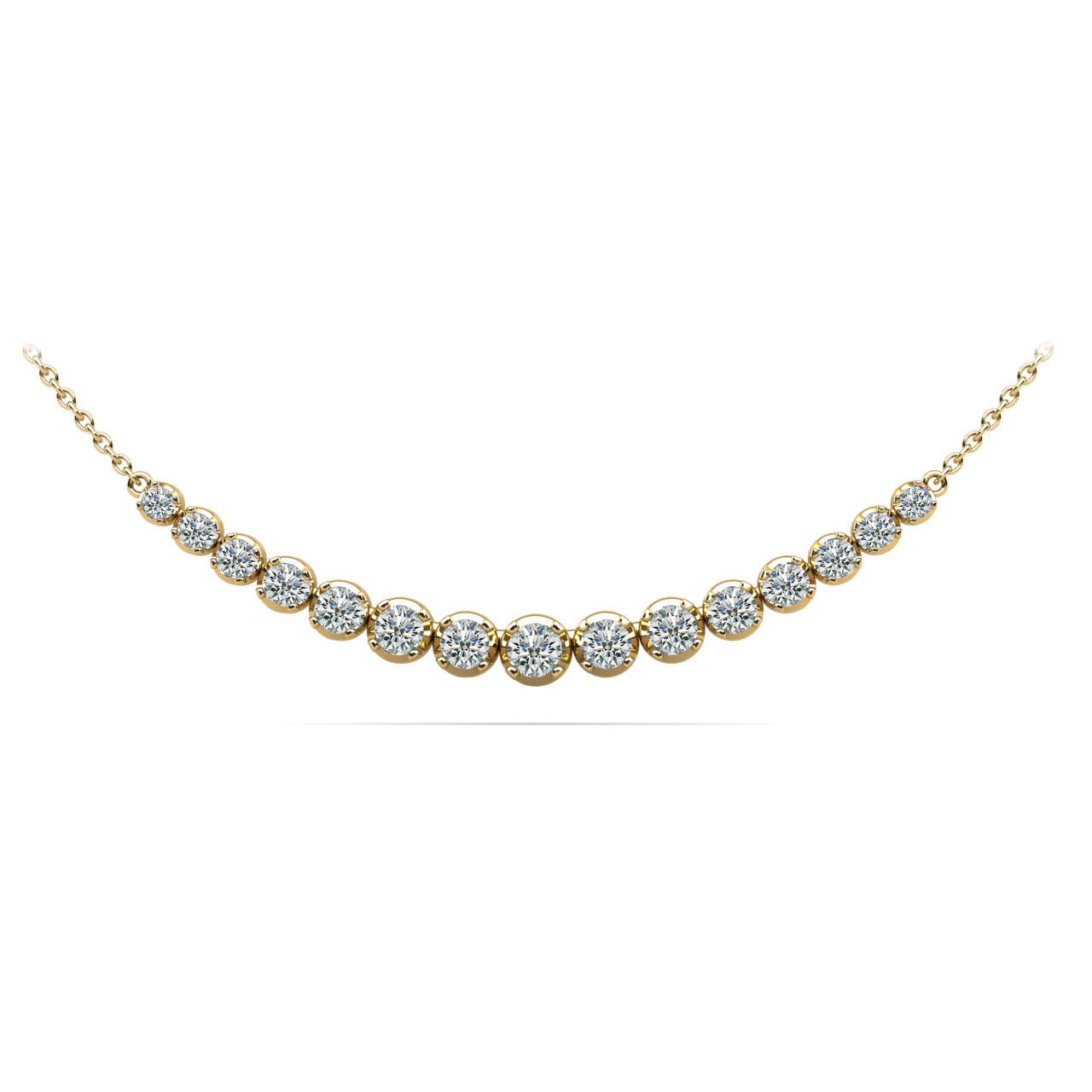 Four Prong Strand Necklace With Graduated Diamonds And Chain