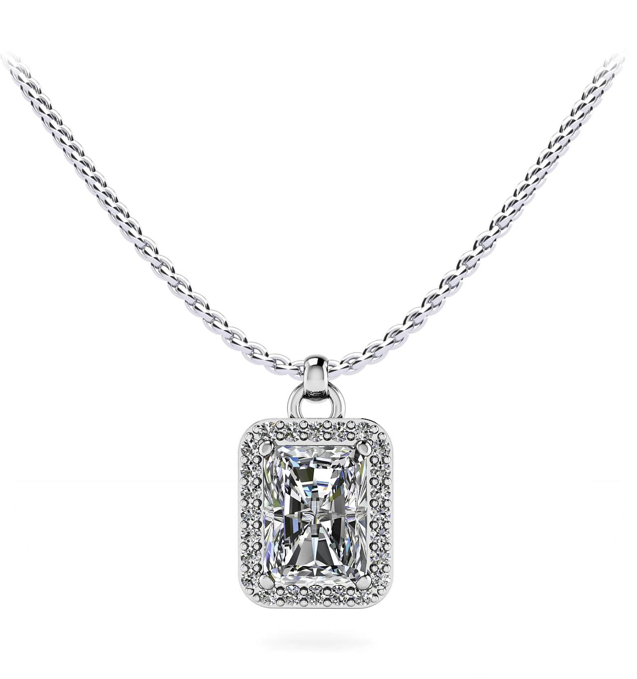 Elegant Emerald Cut Diamond And Halo Pendant