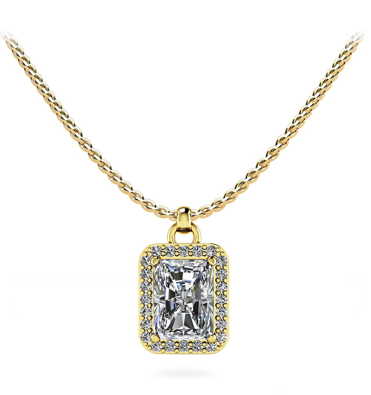 Elegant Emerald Cut Diamond And Halo Pendant