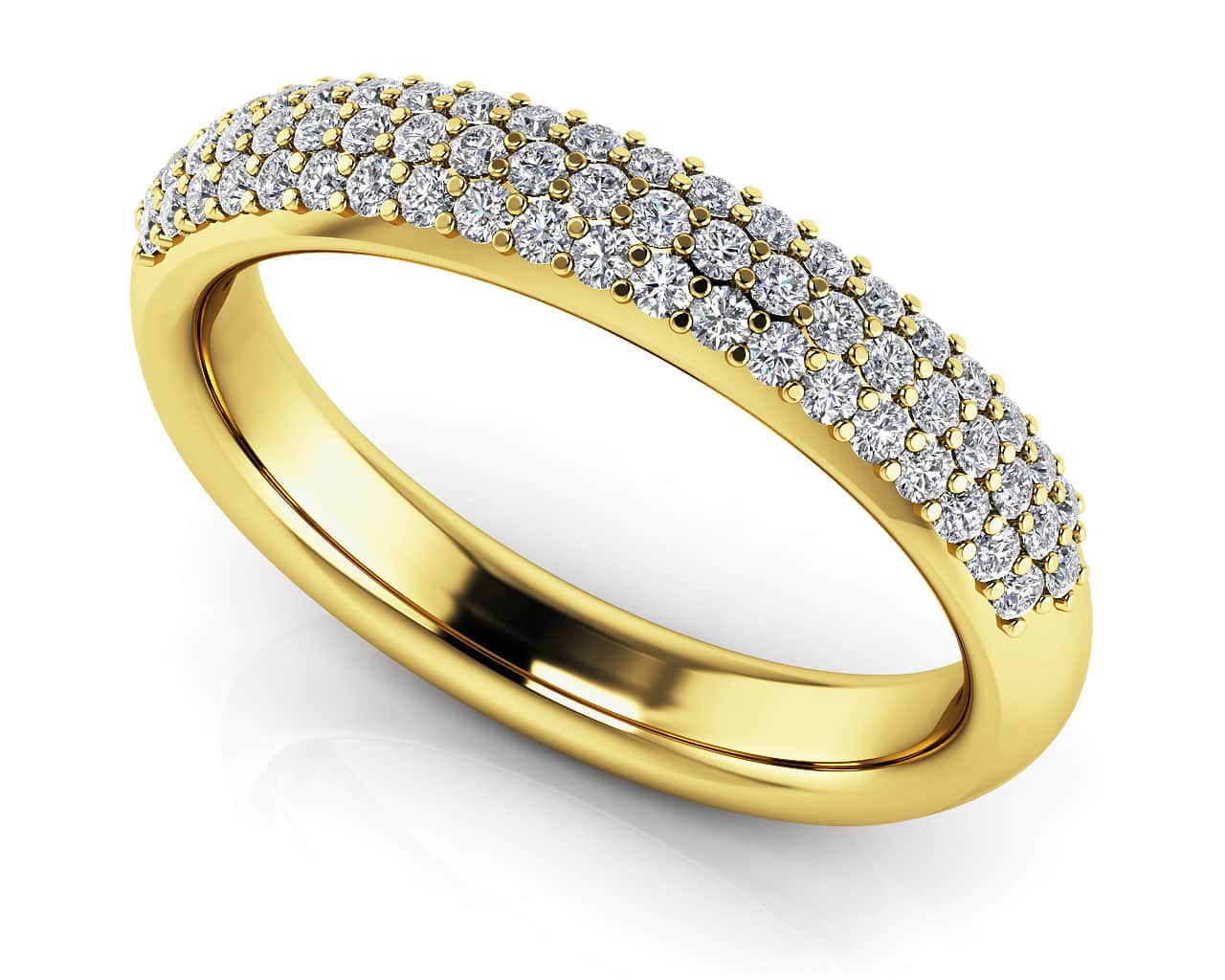 Triple Row Diamond Pave Wedding Ring