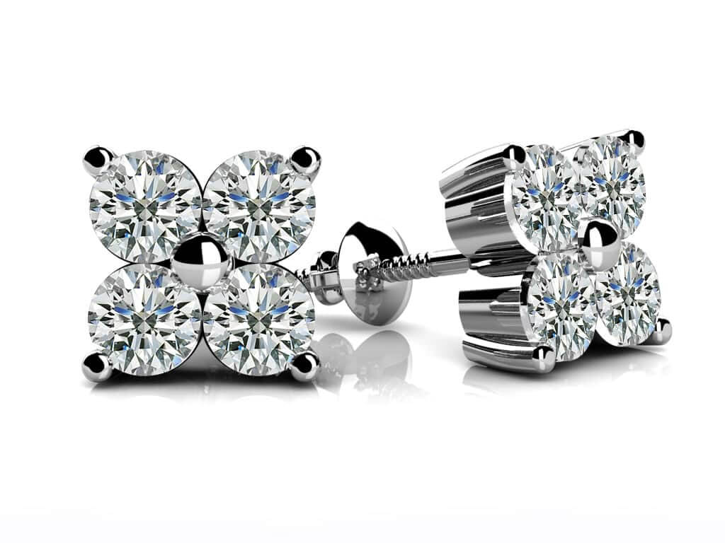 Quad Block Diamond Studs Solitaire Earrings