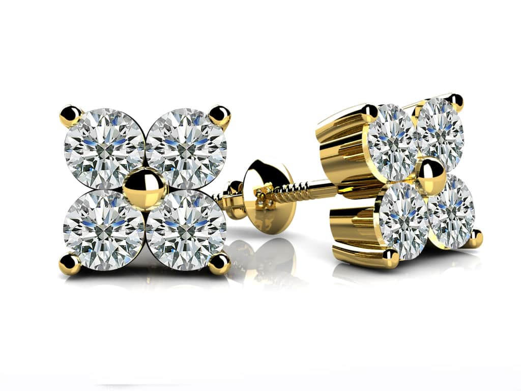 Quad Block Diamond Studs Solitaire Earrings