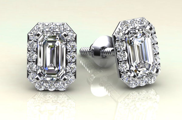 Finishing Touch Diamond Emerald Cut Halo Earrings