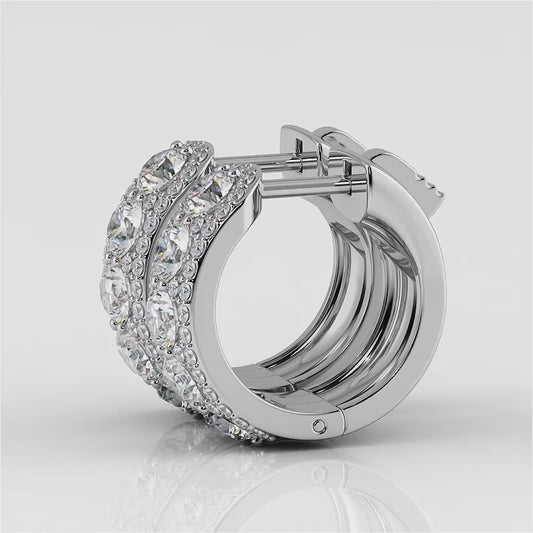 Three Rows Bold and Round Huggie Hoop Earrings