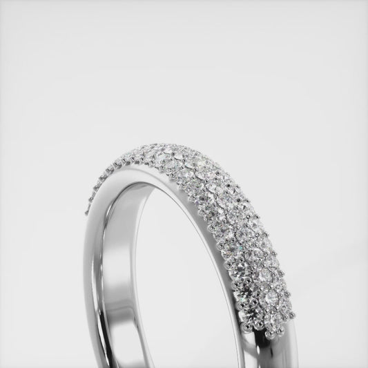 Triple Row Diamond Pave Wedding Ring