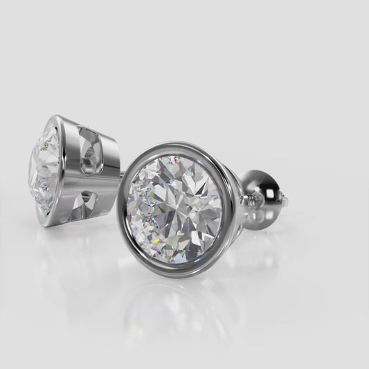 Bezel Set Round Diamond Stud Earrings