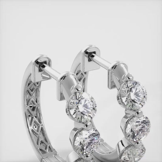 Three Stone Diamond Hoop Earrings