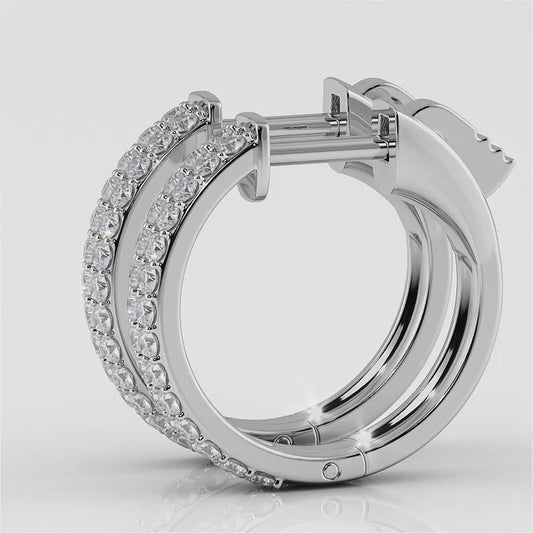 Two Rows Huggie Diamond Hoop Earrings