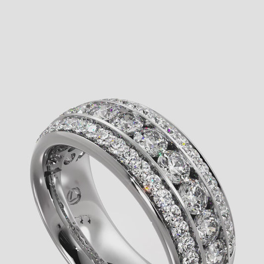 Three Row Channel And Prong Set Ring