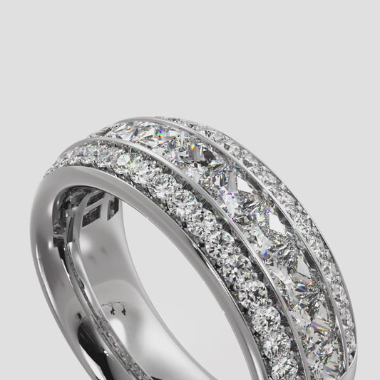 Three Row Princess Cut And Round Diamond Ring