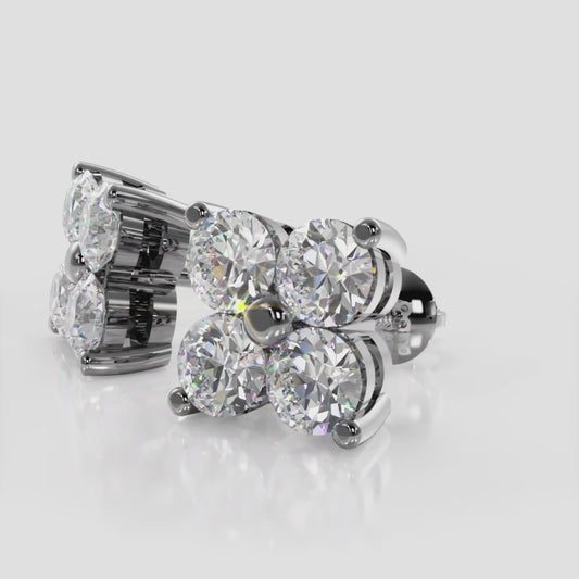 Quad Block Diamond Studs Solitaire Earrings