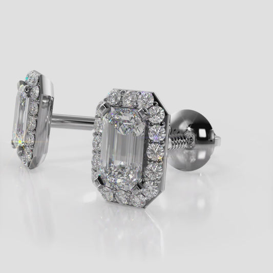 Finishing Touch Diamond Emerald Cut Halo Earrings