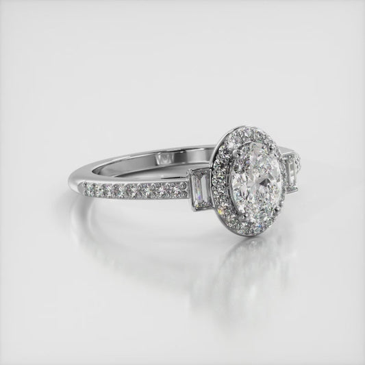 Luxurious Oval And Baguette Halo Diamond Ring