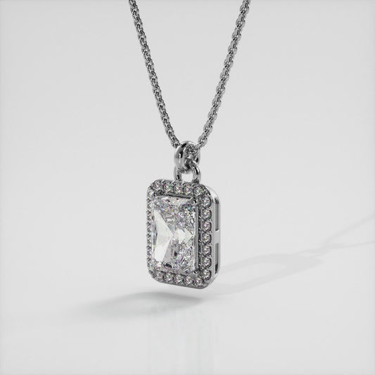 Elegant Emerald Cut Diamond And Halo Pendant