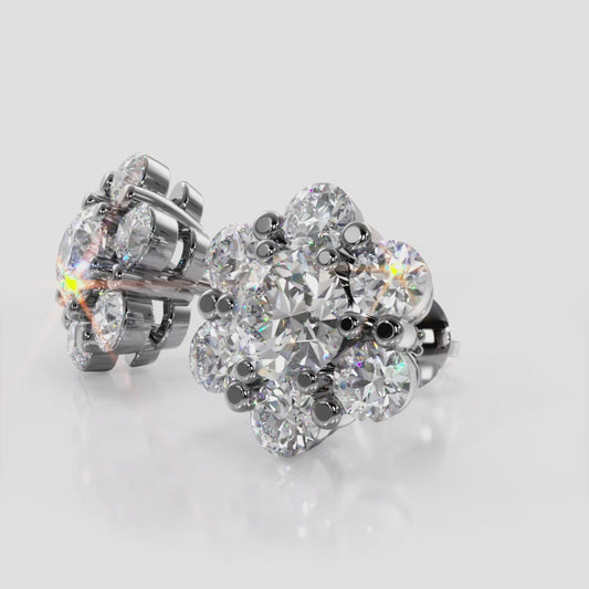 Flower Shaped Diamond Cluster Stud Earrings