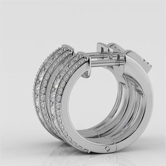 Three Row Brilliant Huggie Diamond Hoop Earrings
